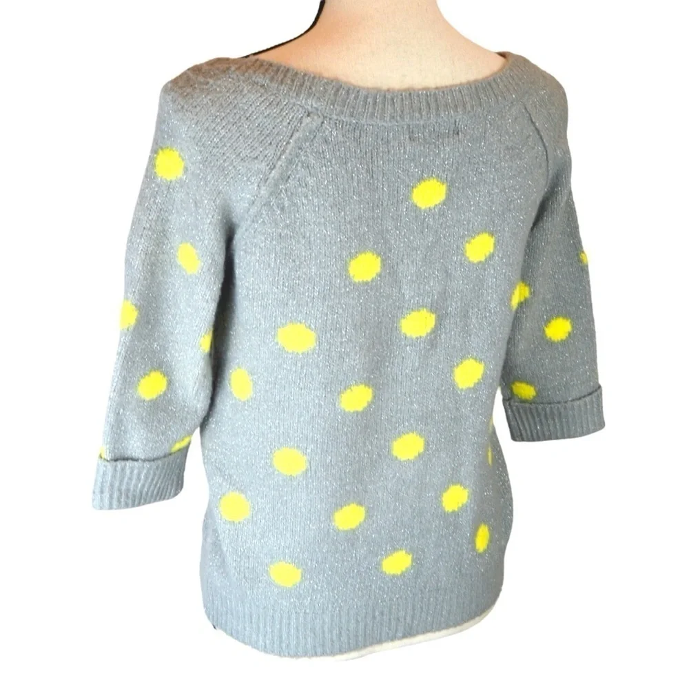 Arizona Jeans Soft Light Grey Silver Half Sleeve Pullover Round Neck Dot Sweater